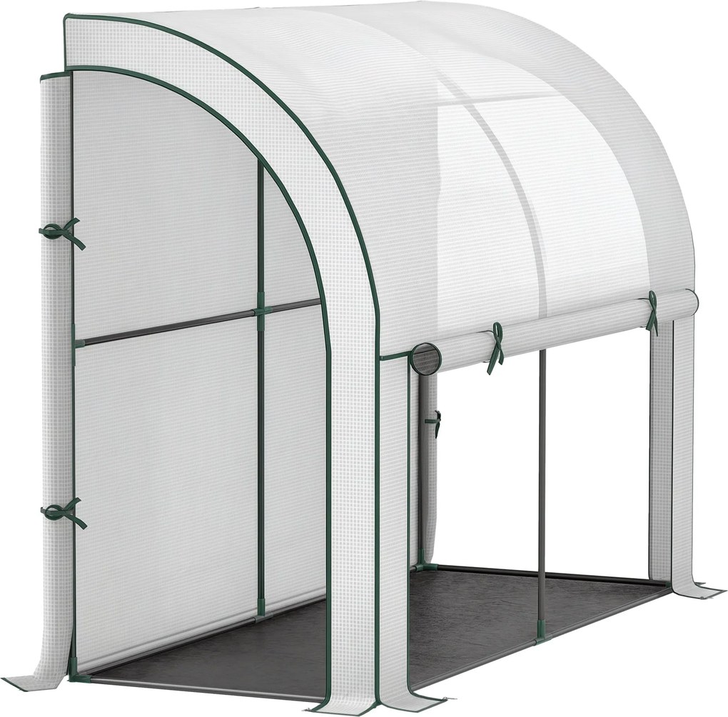 Outsunny Üvegház Roll-up Ajtóval, Téli Ellenálló Fólia Üvegház Acélból 200x80x157cm Fehér | Aosom