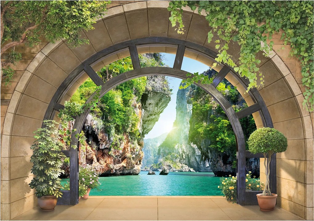 Fotótapéta ív Trópusi vízesés Paradicsom Zöld 300x210 Padló Fal +ragasztó