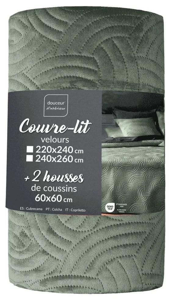 Zöld bársony ágytakaró és párnahuzat szett 220x240 cm Solange – douceur d'intérieur