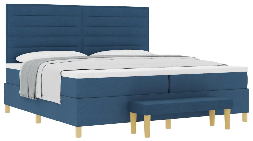 Boxspring Ágy Matraccal és Pad Blue 200x200 cm Szövet