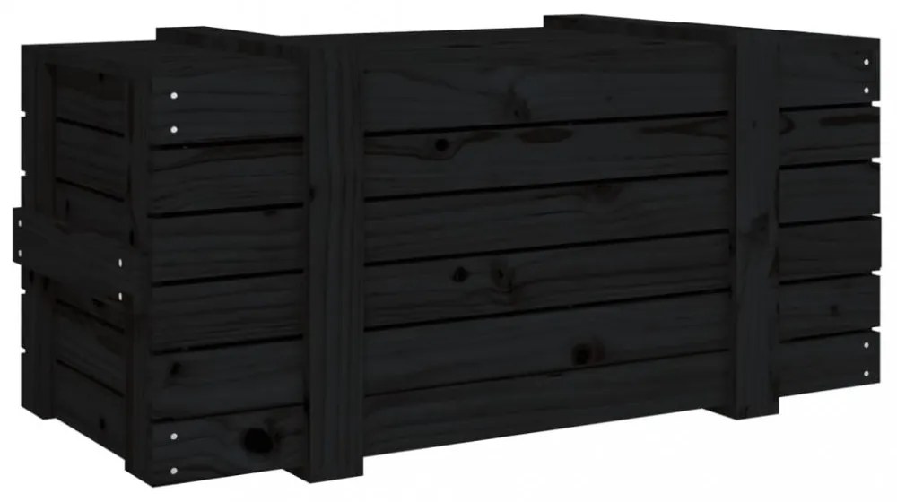 fekete tömör fenyőfa tárolóláda 91 x 40,5 x 42 cm