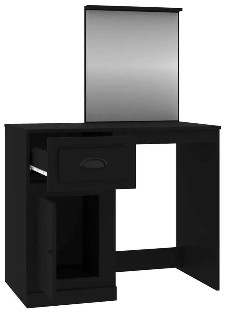 fekete szerelt fa pipereasztal tükörrel 90 x 50 x 132,5 cm