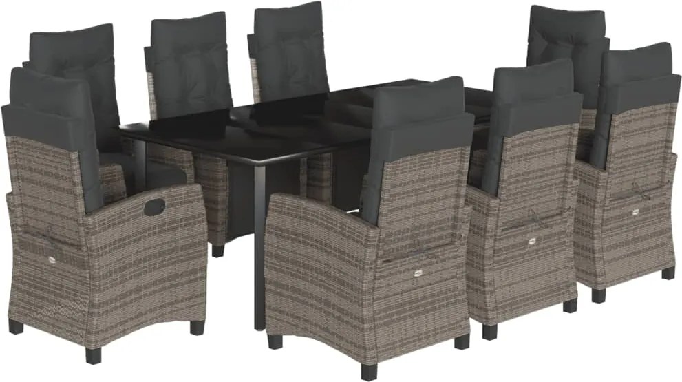 vidaXL 9 részes szürke polyrattan kerti étkezőgarnitúra párnával