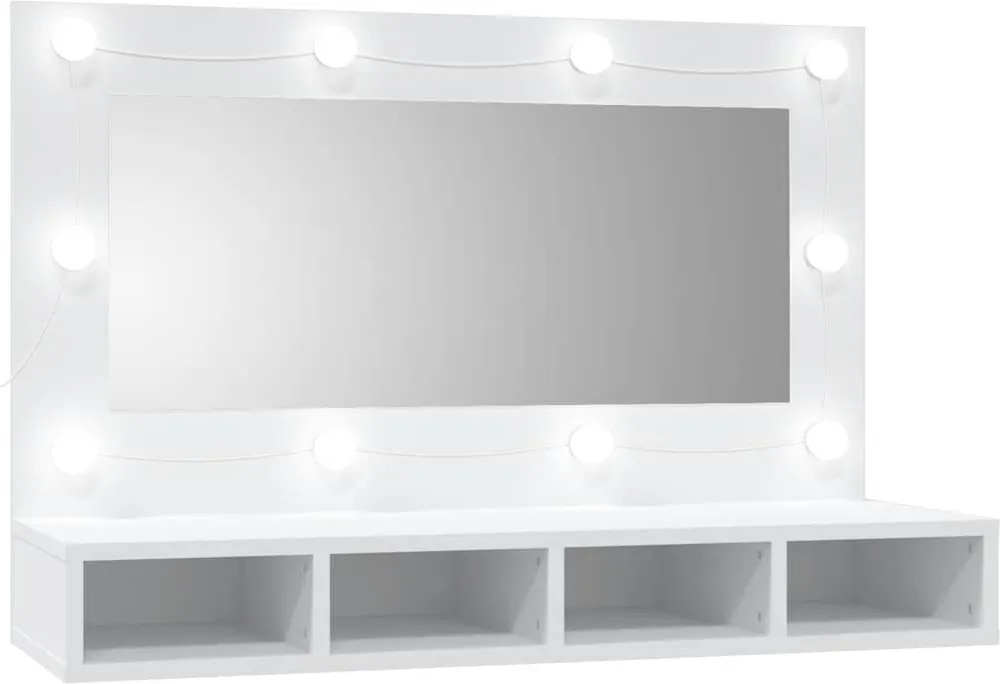 vidaXL fehér tükrös szekrény LED-ekkel 90x31,5x62 cm