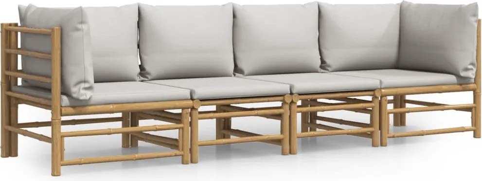 vidaXL 4 részes bambusz kerti ülőgarnitúra világosszürke párnákkal