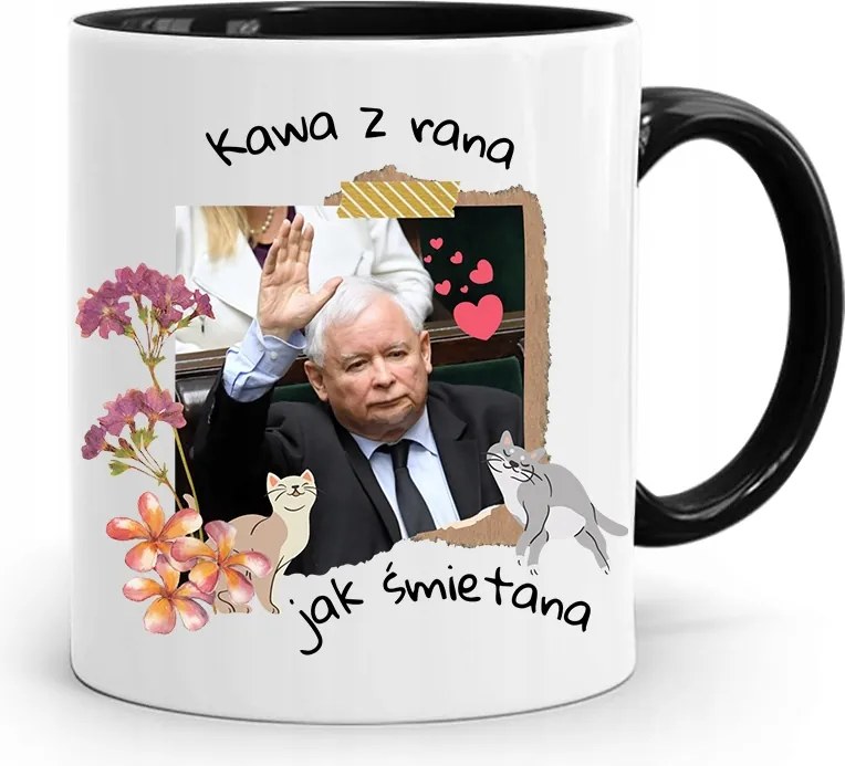 Bögre Fekete Vicces Pis Jaroslaw Kaczynski nyomott mintával