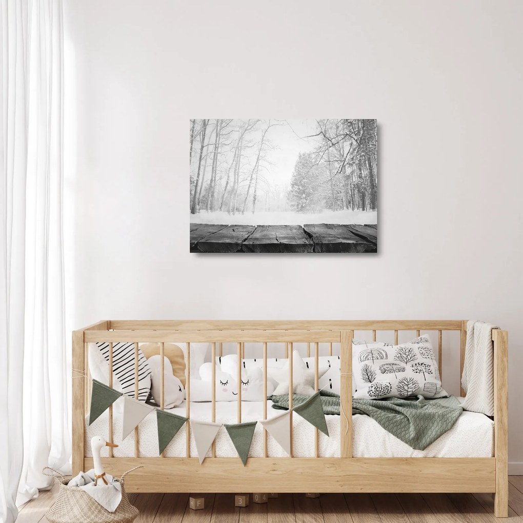 Üveg kép - Fából készült móló télen (70x50 cm)