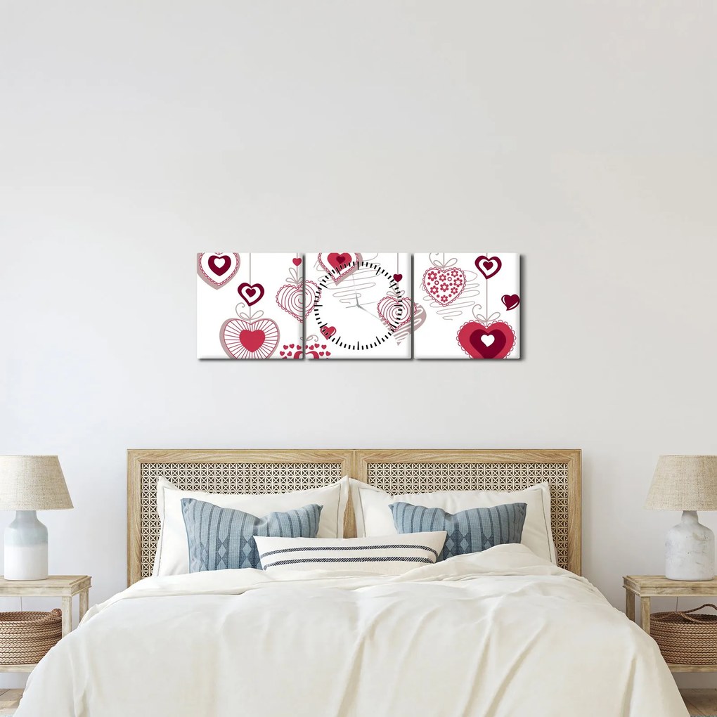 Festett szívek képe (órával) (90x30 cm)