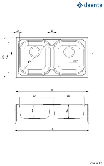 Deante ZEX_0203 - Mosogató XYLO 43,5x78 cm szatén