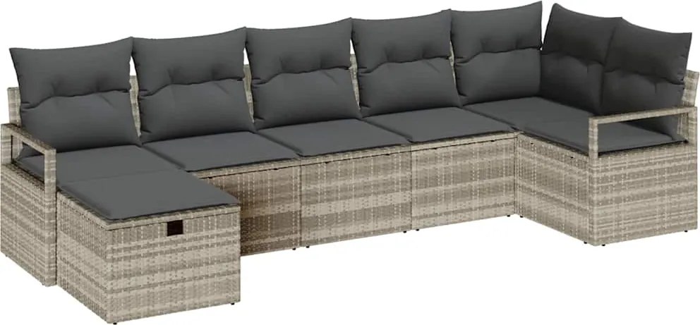 vidaXL Kanapé Szett párnával tárolóval 7 pcs Világosszürke polirattan