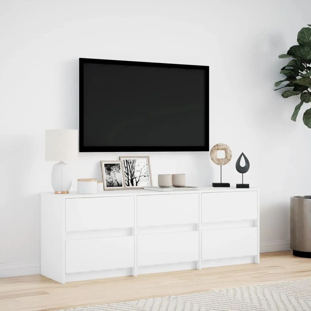 fehér szerelt fa TV-szekrény LED-ekkel 140 x 34 x 50 cm
