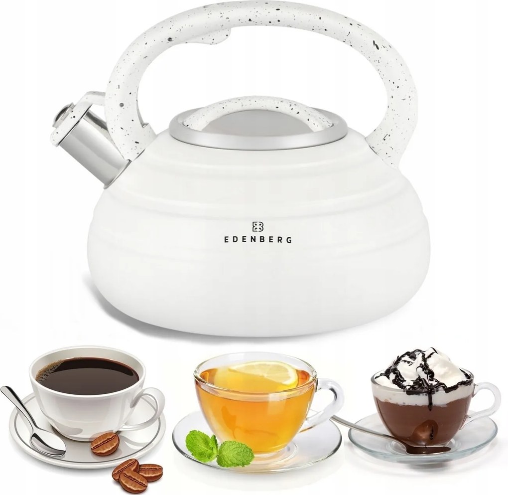 Acél Vízforraló Síppal 3,0 L Indukciós Edenberg 8841 Fehér