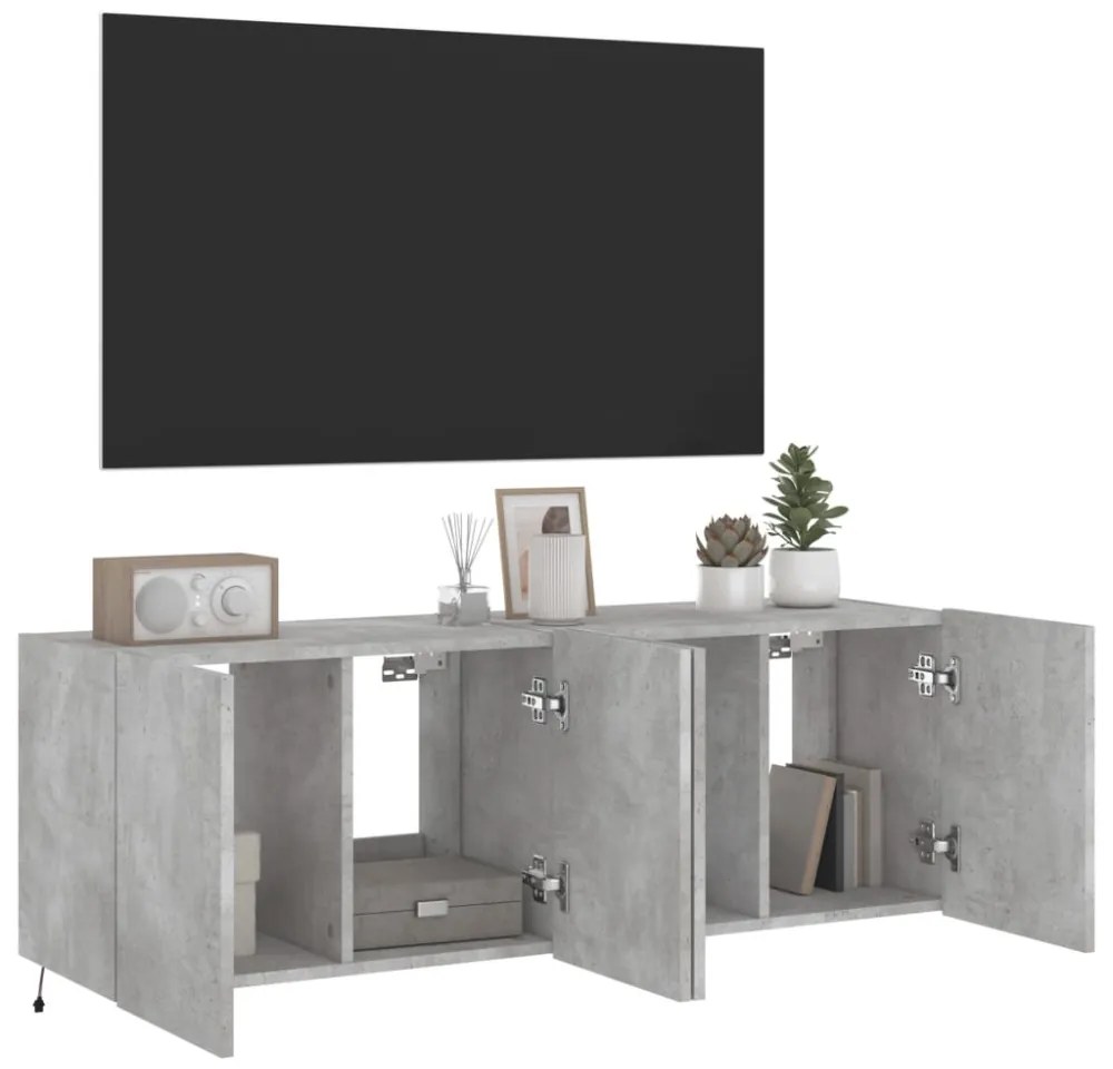 2 db betonszürke fali TV-szekrény LED-del 60x35x41 cm