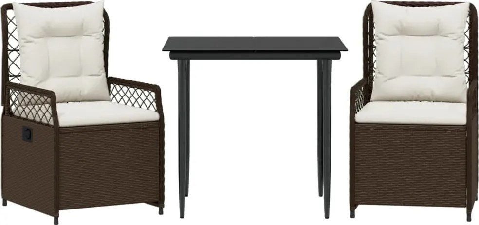 vidaXL 3 részes barna polyrattan kerti étkezőgarnitúra párnával