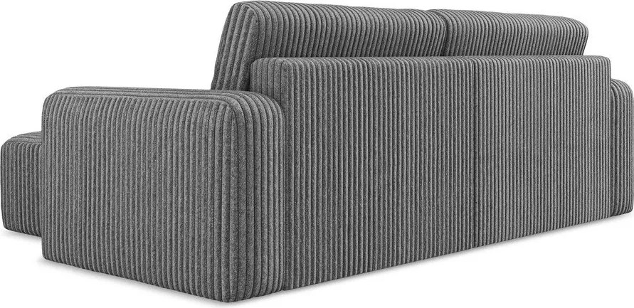 Szürke kordbársony kinyitható-tárolóhelyes sarokkanapé (jobb oldali-heverő résszel) Kona – Makamii