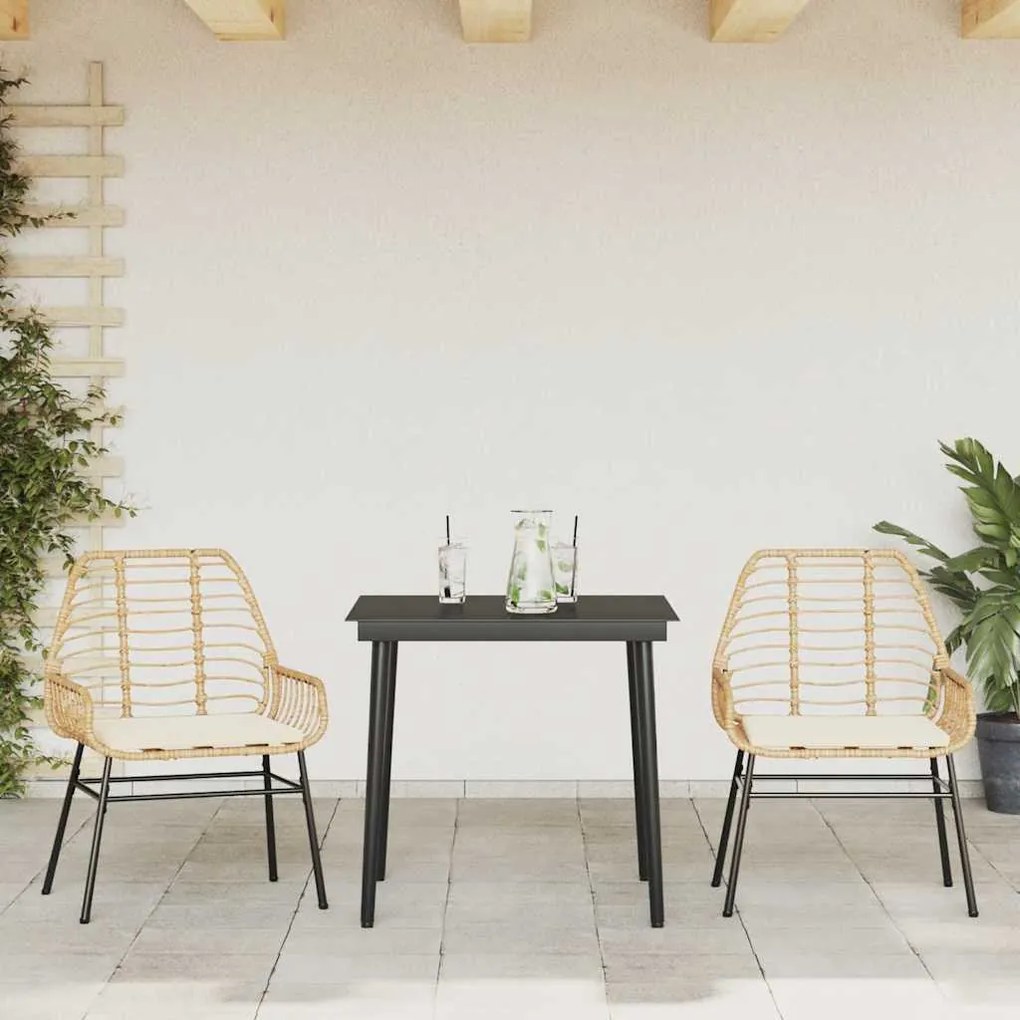 3 észes barna polyrattan üveg kerti étkezőgarnitúra párnával