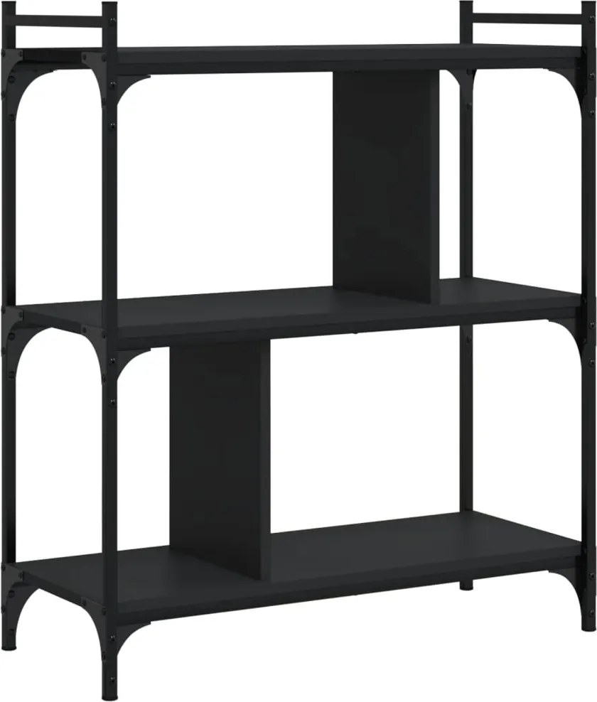 vidaXL 3 szintes fekete szerelt fa könyvespolc 76 x 32 x 88 cm