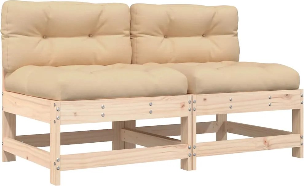 vidaXL 2 db fekete tömör fenyőfa középső kanapé párnákkal