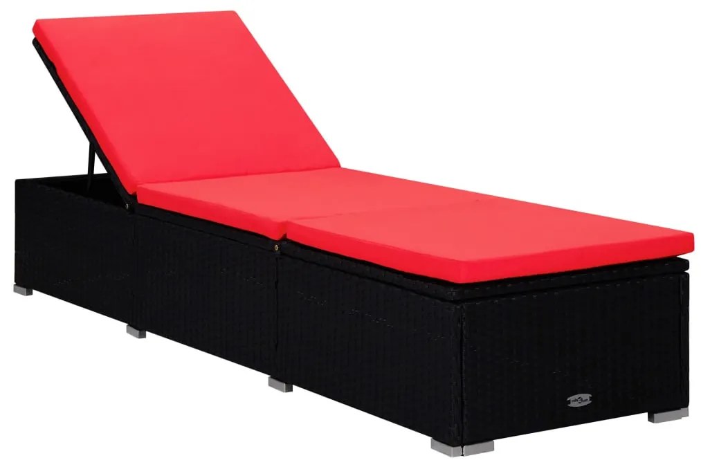 3 részes fekete polyrattan kerti napozóágy szett asztallal