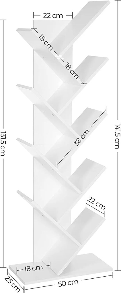 Könyvespolc, padlón álló polcos, 50 x 25 x 141,5 cm fehér