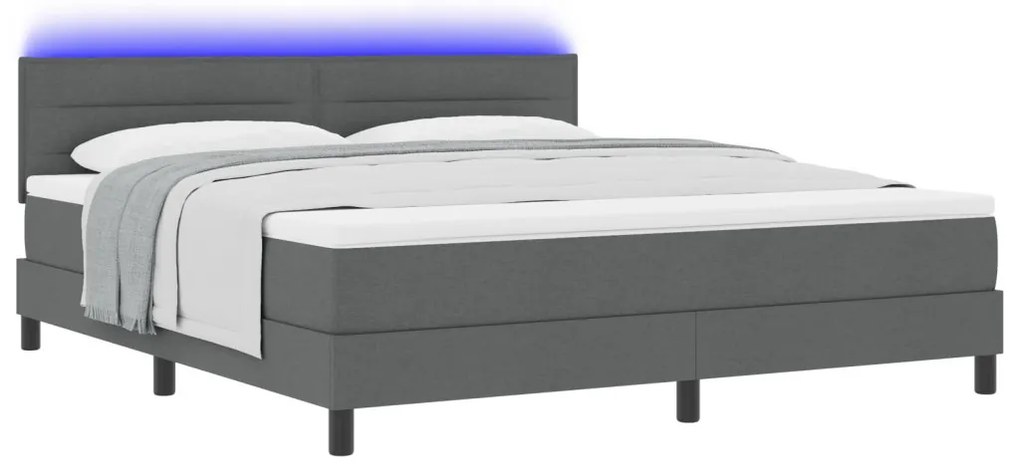 Box Spring Ágy Matraccal & LED Sötétszürke 180x200 cm Textil