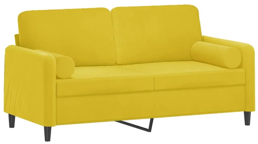2 személyes sárga bársony kanapé díszpárnákkal 140 cm