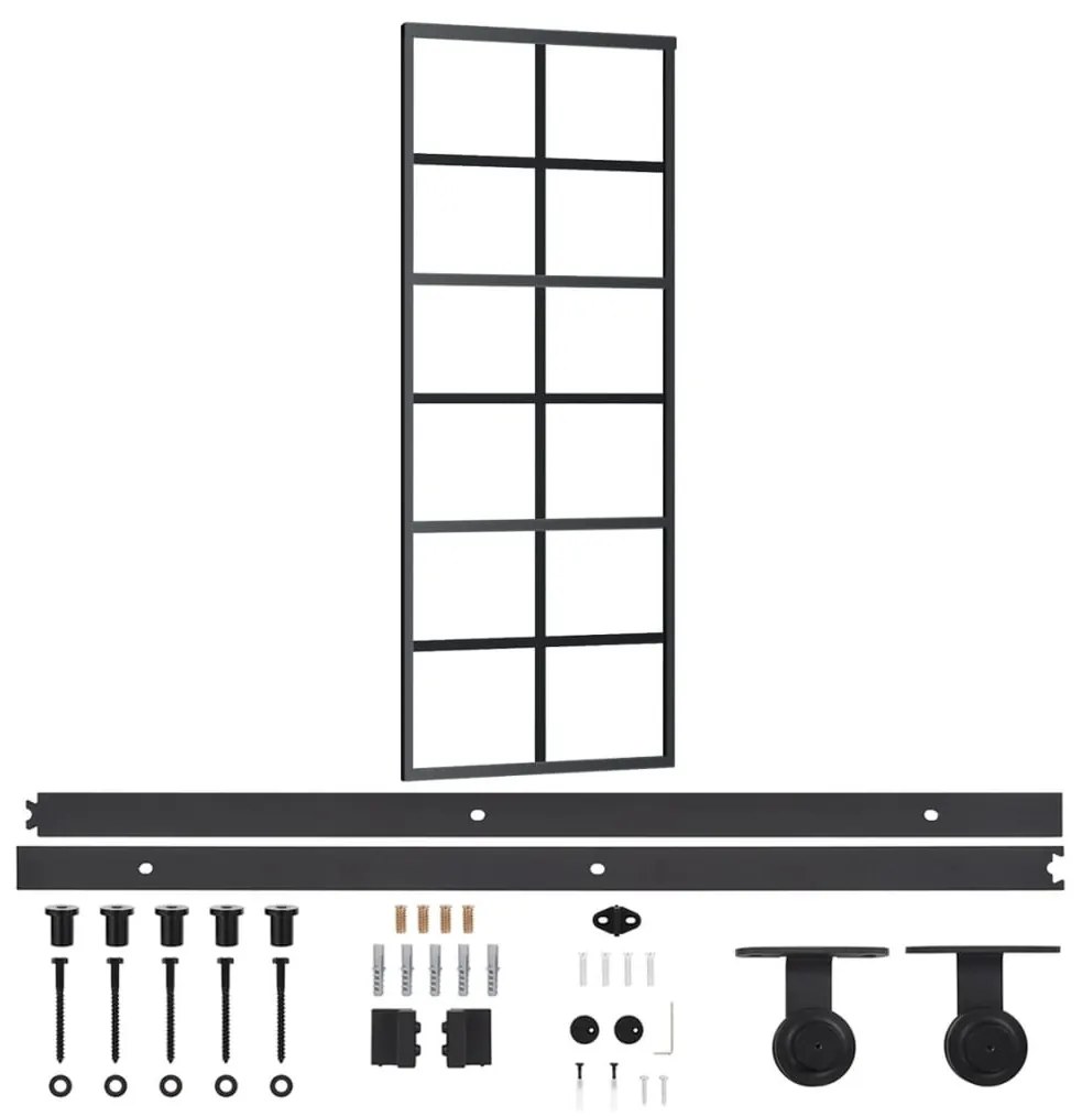 ESG üveg és alumínium tolóajtó fémszerelvény-szettel 76x205 cm