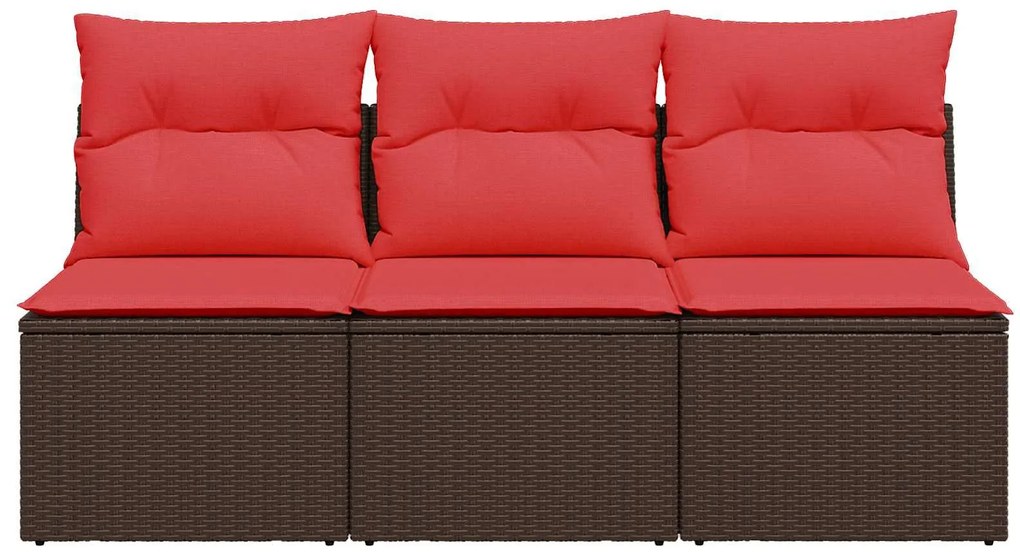 vidaXL 3 személyes barna polyrattan kerti kanapé párnákkal
