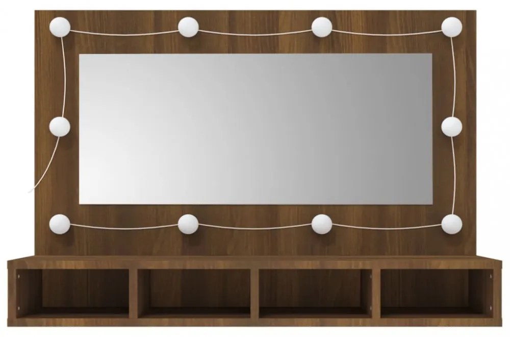barna tölgy színű tükrös szekrény LED-ekkel 90 x 31,5 x 62 cm