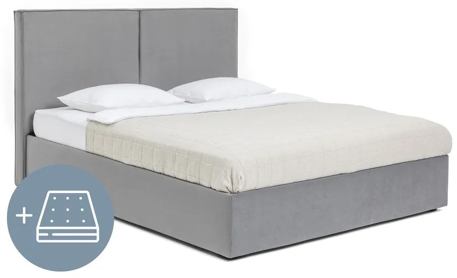 Szürke kárpitozott ágyneműtartós franciaágy matraccal, ágyráccsal 160x200 cm Thessa Bold – Bonami Selection