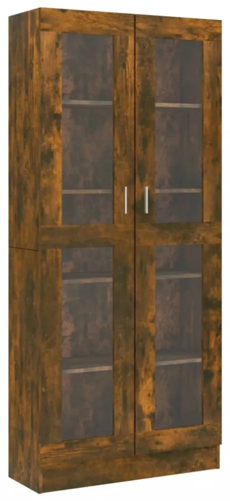 füstös tölgyszínű szerelt fa vitrinszekrény 82,5x30,5x185,5 cm