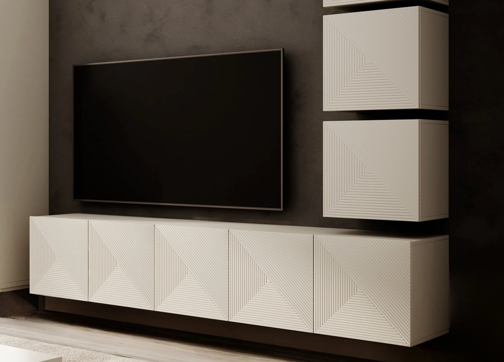 Asha fali TV szekrény 200 cm, bordázott előlap - kasmír