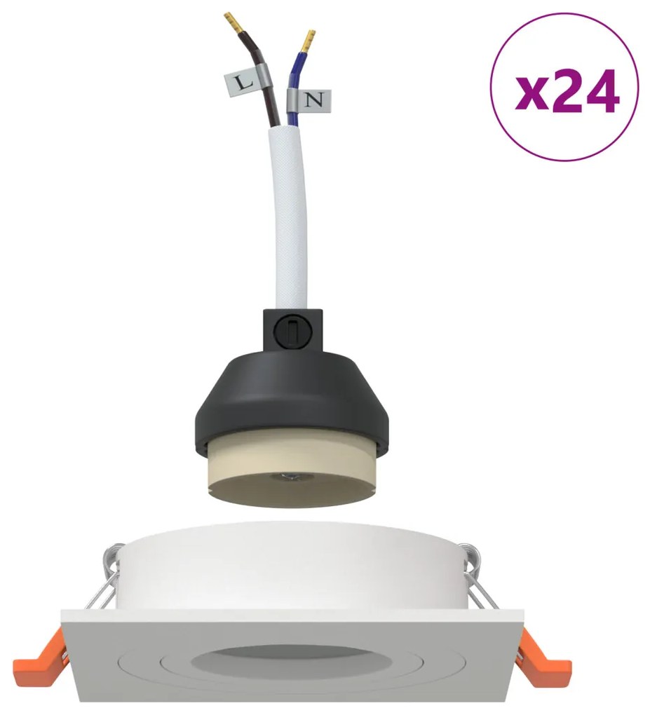 Beépített reflektorok 24 db Négyzet GU10 Fehér 91x91 mm