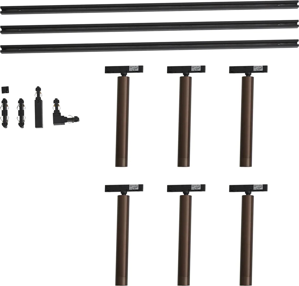 Modern fekete sínrendszer 6 sötét bronz spotlámpával, 1 fázisú - Slimline Avery