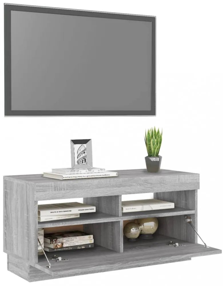 szürke sonoma TV-szekrény LED világítással 80 x 35 x 40 cm
