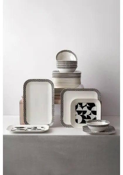 26 részes étkészlet, fehér/fekete, porcelán