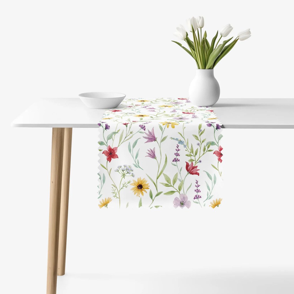 Goldea teflonbevonatú asztali futó - színes tavaszi virágok 35x140 cm