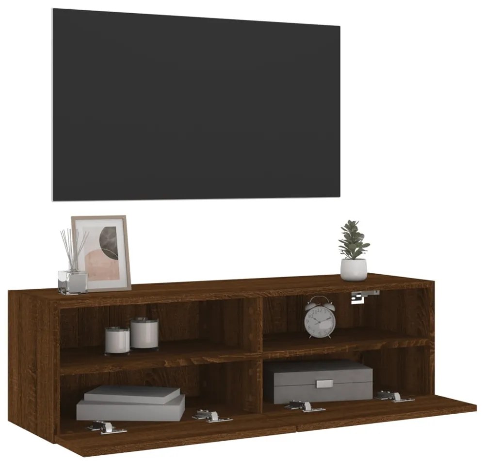 barna tölgyszínű szerelt fa fali TV-szekrény 100 x 30 x 30 cm