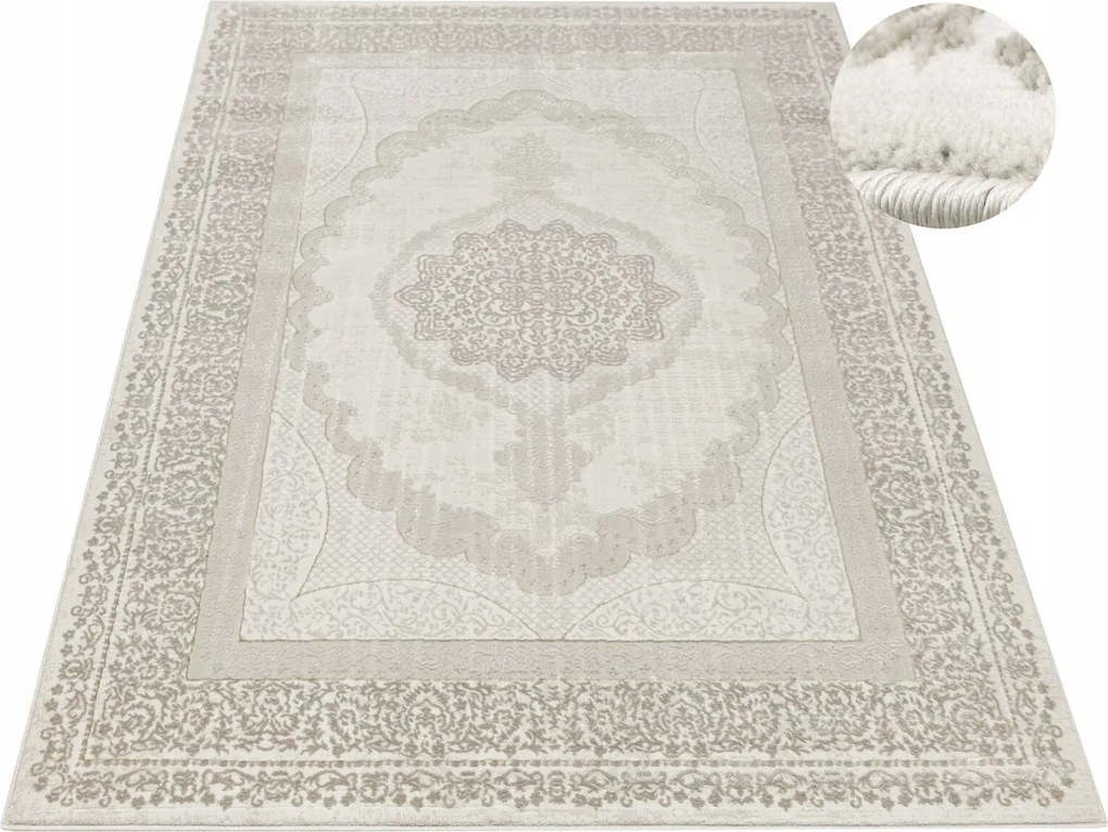 Nappali Szőnyeg Mandala Bézs Krém Arany Dísz Sűrű Allora 180x270 cm