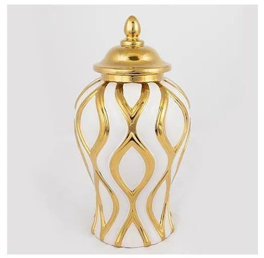 Kerámia tégely 30,6x16,2 cm arany/fehér