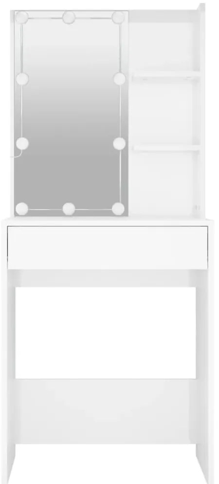Magasfényű fehér fésülködőasztal LED-del 60 x 40 x 140 cm