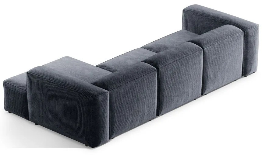 Szürkéskék kordbársony sarokkanapé (jobb oldali-heverő résszel) Bergamo – Cosmopolitan Design