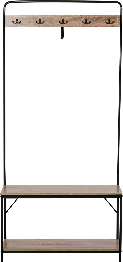 HOMCOM Ipari Stílusú Kabáttartó Pad és Cipőtartó, Vintage Fa és Fekete Acél Előszobabútor | Aosom