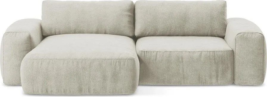 Bézs zsenília kinyitható sarokkanapé (bal oldali-heverő résszel) Kuki – Makamii