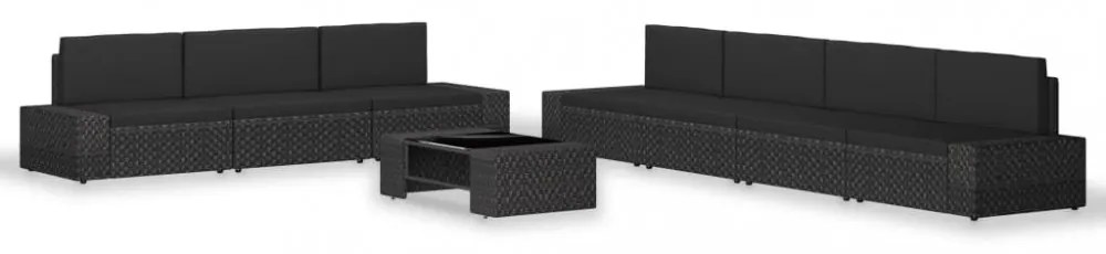 8 részes fekete polyrattan kerti ülőgarnitúra