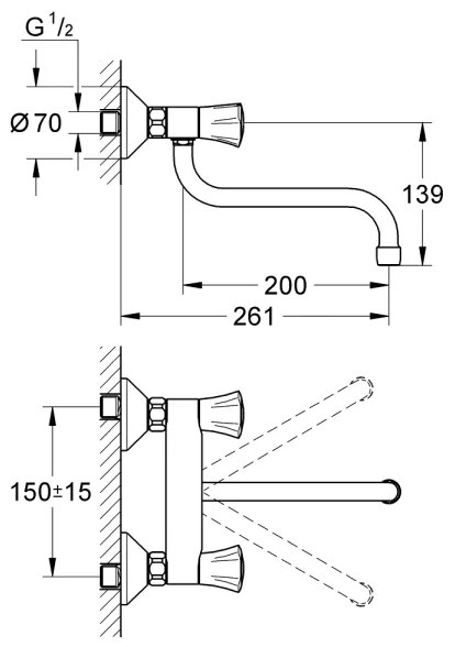 GROHE 31187001 - COSTA L 200 mm fali mosogató csaptelep, fényes króm