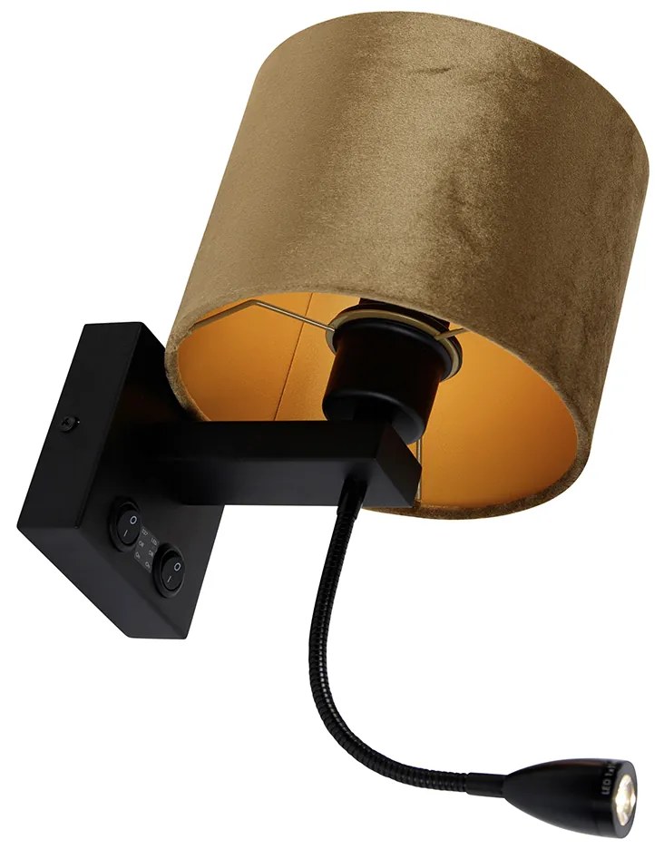 Fali lámpa fekete, bronz bársony árnyékkal, 18 cm - Brescia