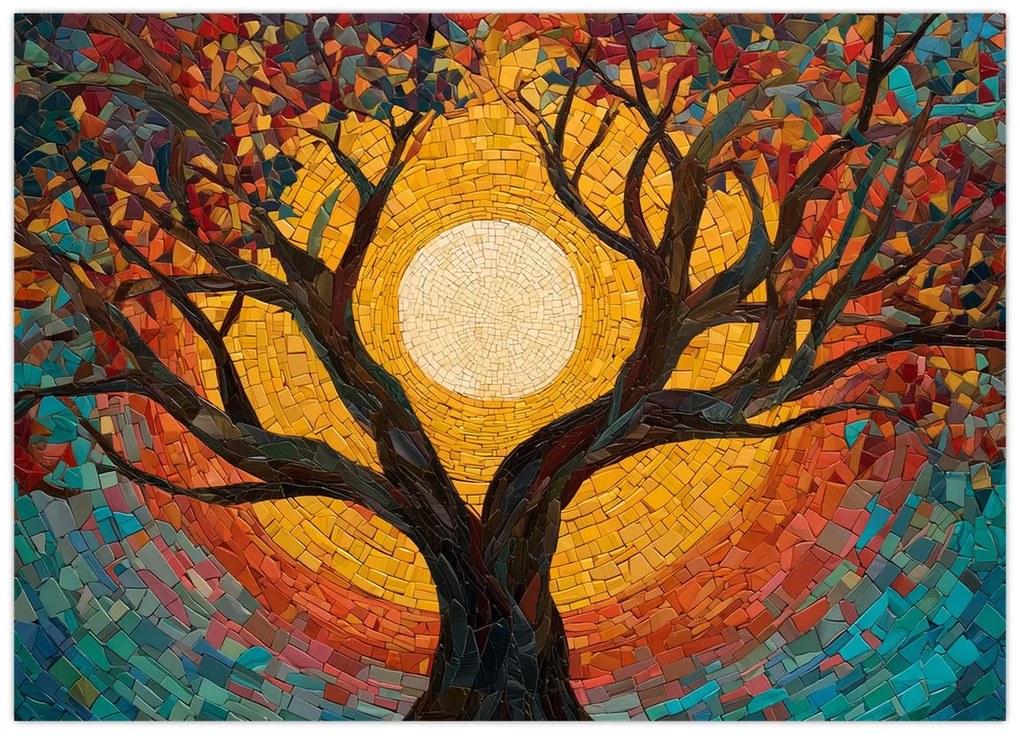 Üveg kép - Nap az élet fájának koronájában (70x50 cm)