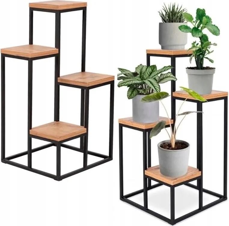 Virágtartó Állvány Virágok Növények Fém Álló Könyvespolc 4 Polc Loft 67cm