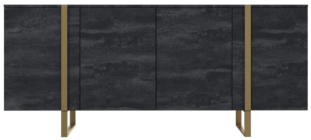 Verica komód 200 cm - szénfekete / arany lábak